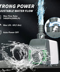 540 GPH Submersible Water Pump With Auto Shut Off And Adjustable Flow, Ultra Quiet For Fountains, Ponds, Aquariums, Fish Tanks.