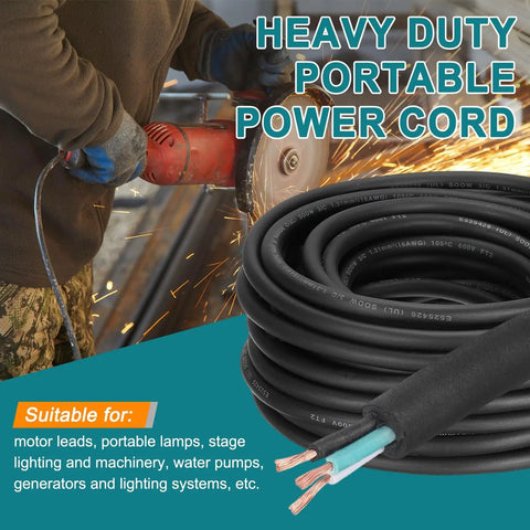 Top Shelf Heavy Duty Electrical Wire Cable Crafted From Pure Oxygen Free Copper Tough As Nails For Stage Lighting And Machinery Jobs Bulletproof Flexibility In Tough Conditions UL Listed Power Cord coiled near a worker using a grinder.