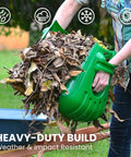 Big Leaf Scoops For Fast Leaf Cleanup Ergonomic Handheld Rakes With Oversize Claws For Lawn Debris Works Wet Or Dry Protective Guard Against Nettles And Bushes Lifetime Quality Guarantee 1 Pair in use collecting leaves on grass.