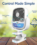 Cordless Personal Air Cooler With USB Charging 3 Speed Options Universal Clamp 360 Degree Swivel 5 Hour Battery front view