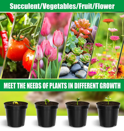 40 Pack 4 Inch Plant Nursery Pots With Mesh Pad And Drainage Holes, black plastic planters displaying seedling growth stages