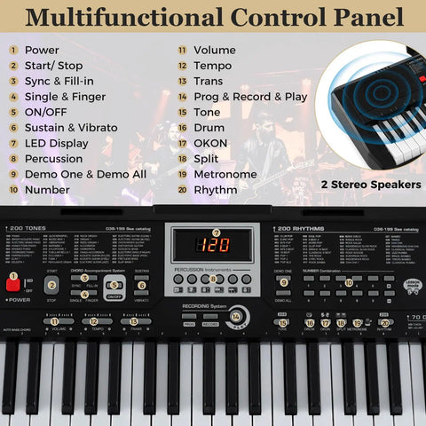 61 Key Portable Keyboard Piano With Light Up Keys Multifunctional Control Panel