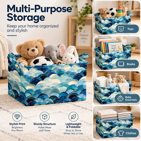 Heavy Duty Collapsible Polyester Storage Basket And Foldable Home Organization Bin For Living Room Bedroom Closets Nifty Space Saving Tote with toys and books.