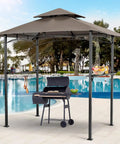 Outdoor Grill Gazebo 8 By 5 Foot Patio Canopy With Double Tier Roof And Air Vent And Eight Tool Hooks For Barbecue Picnic Garden