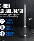 3-inch Magnetic Torx Security Bit Set S2 Steel Driver for deep access to recessed screws, ideal for narrow spaces.
