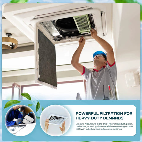 Installation of Universal Cut To Fit Carbon Activated Air Filter For Air Purifiers And Vents 16x48 in ceiling unit
