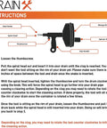 Illustrated instructions for Pro Grade Heavy Duty 25 Foot Steel Drum Auger Drain Snake Kit With One Quarter Inch Cable For One And A Quarter To Three Inch Drains, Durable Steel Drum, Includes Work Gloves And Storage Bag, Not For Toilet Clogs