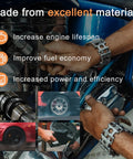 Man installing 12V Universal Inline Fuel Pump Low Pressure 2.5 To 4 PSI, 30 GPH, 8mm Hose on blue engine, focus on materials