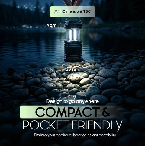 Bright 360 Degree COB LED Camping Lantern Powered by Batteries Portable Hanging Collapsible Light for Outdoor Camping Home Emergency Power Outages Hurricane Survival Requires 3 AA Batteries Not Included on rocky lakeside