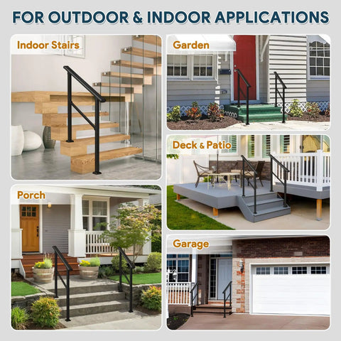 Built Tough Outdoor Step Handrails For Seniors, Rock Solid Stair Railing Kit in various indoor and outdoor settings.