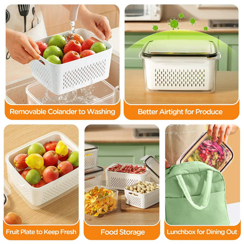 5 Pack Leakproof Produce Containers With Removable Colanders Slick Fridge Organizer Bins Built To Keep Berries Greens And Meat Fresh Longer Tight Seal Quick Rinse Kitchen Game Changer