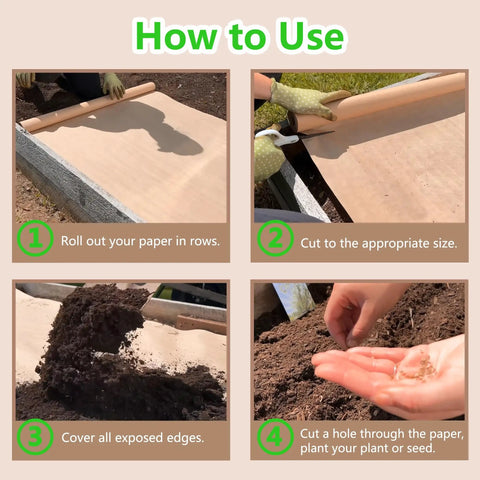 Heavy Duty Biodegradable Paper Weed Barrier 4 X 100 Ft Landscape Fabric Rolls For Garden Beds And Lawns Eco Friendly Ground Cover Mulch Durable And Tear Resistant installation instructions