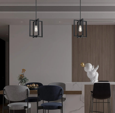 Modern kitchen with 3 Pack 1 Light Farmhouse Rustic Vintage Chandelier Hanging Industrial Ceiling Fixture over dining table