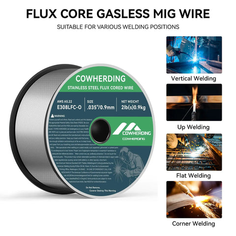 No Gas Shielding Flux Cored 0.035 Inch Stainless Steel MIG Wire E308LFC-O, 2 lb spool with ABS reel, suitable for welding