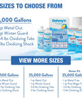 Pro Winterizing Pool Closing Kit For Above Ground And Inground Pools Up To 15000 Gallons with various size options displayed.
