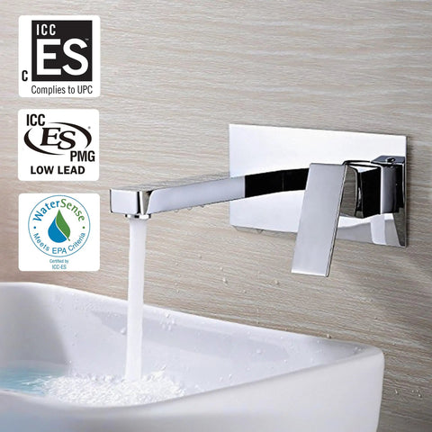 Wall Mount Vessel Sink Faucet In Chrome Solid Brass Finish With Rough In Valve Included Easy Diy Install Premium Quality Bathroom Spout For Modern Homes Rustic Chic Look
