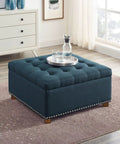 Solid Round Wooden Furniture Legs Set Of Four With Predrilled M8 Screw Threads For Diy Couch Dresser And Chair Swap To Level Up Your Home With Zero Hassle on ottoman with tufted blue fabric.