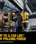 Dewalt 20V Max Xr Cordless Rivet Tool Dcf403B Bare Unit with brushless motor, user installing rivet in construction area.