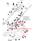Diagram of EZGO Golf Cart Steering Gear Box Assembly One Piece For TXT RXV MPT 2001 And Up Rack And Pinion Front Axle Mounted