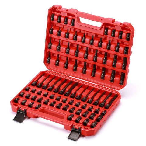 Three Eighths Inch Drive Impact Socket Set With Master Hex And Torx Bits Chromoly Steel SAE And Metric Impact Grade in red case
