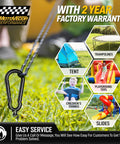 18 Inch Heavy Duty Screw In Ground Anchors Deliver A Hardcore 1000 Lb Hold Made From Tough Tungsten Steel With Easy Detachable Carabiner Clips For Swing Sets Tents Gazebos And Trampolines 4 Pack in use with a clip on grass.
