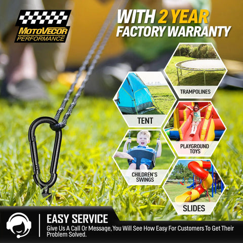 18 Inch Heavy Duty Screw In Ground Anchors Deliver A Hardcore 1000 Lb Hold Made From Tough Tungsten Steel With Easy Detachable Carabiner Clips For Swing Sets Tents Gazebos And Trampolines 4 Pack in use with a clip on grass.