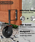 Rock Solid 4.3 Inch Spring Loaded Gate Wheel Heavy Duty Casters for Wood Fence Gates showing 360° swivel design and black shock absorbing roller.