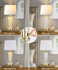 Gold Finish Table Lamp Set Of 2 With Night Lights And USB Ports, Modern Bedside Lamps For Living Room Or Bedroom, 4-way switch