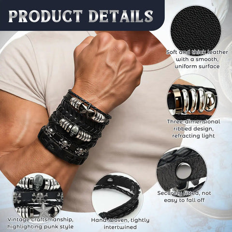 Badass Punk Leather Bracelet Set With Studded Spike Cuffs And Skull Details Kicking Up That Dope 80s Rock Vibe Premium Faux Leather Goth Accessories For Men Women on a wrist with vintage craftsmanship.
