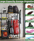 All In One Sports Gear Organizer For Home Garage Club And Basement With Dual Golf Bag Storage Rack and ball bins