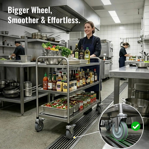 Locking Swivel Caster Wheels 4 Inch Set of 4 Heavy Duty Pro Grade Expanding Stem Casters in stainless steel kitchen