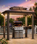 8x5 Ft Aluminum Grill Gazebo With Double Polycarbonate Top And Shelves Outdoor BBQ Canopy Hardtop For Backyard Lawn Or Patio