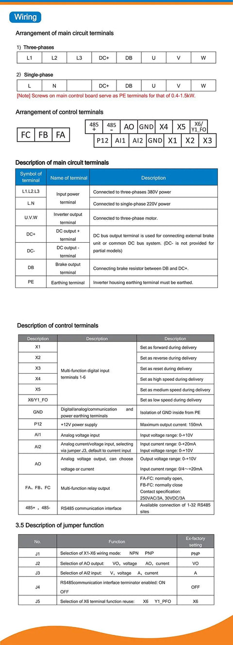 Wiring diagram for 2.2KW 110V VFD Inverter For CNC Router And Milling Machines Workhorse Single To 3 Phase Spindle Drive Controller