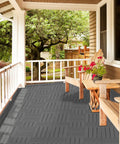 Interlocking Plastic Deck Tiles 9 Pack 12x12 Waterproof Outdoor Flooring for All Weather Use installed on a porch