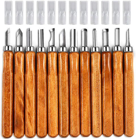 Wood Carving Knife Set 20 Piece Kit With Carbon Steel Blades And Electrolytic Coating for DIY Sculpture and Carving Projects