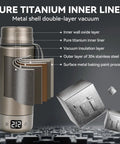 Pure Titanium Electric Kettle For Travel With Smart Dual Voltage 110V-240V, Portable Compact Water Boiler 380Ml, showing titanium inner liner and metal shell construction.