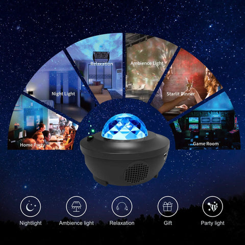 3 In 1 Night Light Projector With Bluetooth Speaker And Led Cloud, cozy galaxy sky projection for various room settings, Black