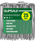 12 Inch Galvanized Landscape Staples Stakes For Weed Barrier Fabric And Garden Projects, 25 pack displayed in packaging