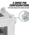 Close-up of Rear Disc Brake Piston Tool And Caliper Compression Tool with 5 pin configurations for brake pad change