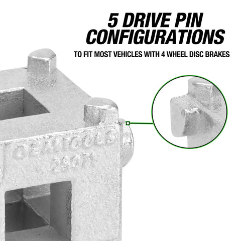 Close-up of Rear Disc Brake Piston Tool And Caliper Compression Tool with 5 pin configurations for brake pad change