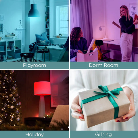 Color Changing LED Light Bulbs With Remote For A19 Standard Bulbs, No App Or WiFi Needed, 2 Pack in different settings