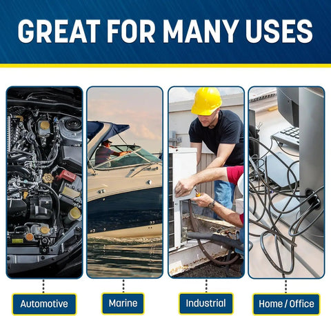 Half Inch By Twenty Five Foot Split Wire Loom Tubing For Industrial And Automotive Wires shown in various applications