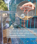 Two Pack Automatic No Mess Bird Cage Feeder Set With Clear Acrylic Food Tray And Blue Water Dispenser For Parrots, showing clear top opening.