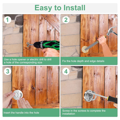 Installation steps for 2-Pack Stainless Steel Flush Ring Pull Handles 2.56 x 1.18 Inch Recessed Door Pulls with screws