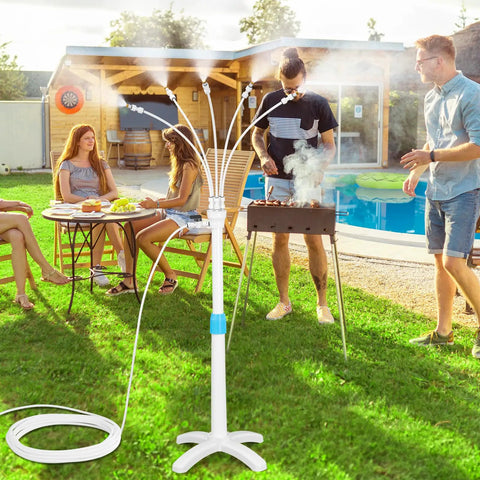 Portable Misting Cooling System With Adjustable Riser Tube, 5 Spray Nozzles, And 26.2Ft Misting Line at patio BBQ