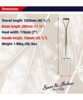 Dimensions chart for Beefy Stainless Steel Digging Fork For Heavy Duty Garden Work, showing lengths and weight.