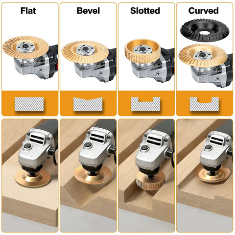 Ultimate Wood Carving Kit For Angle Grinder 14 Piece Set Includes 5 Carving Wheels 5 Rotary Burrs 4 Reducing Rings in use