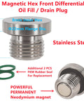 2 Pack Tough Stainless Steel Magnetic Hex Front Differential Oil Fill And Drain Plug dimensions and features diagram