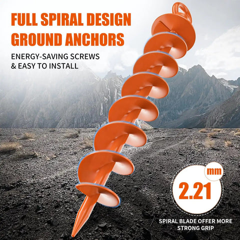 Beefy Heavy Duty Ground Anchor Screws In 4 Pack With Nuts And Tool Spiral Trampoline Anchors for Windy Sheds, orange blade