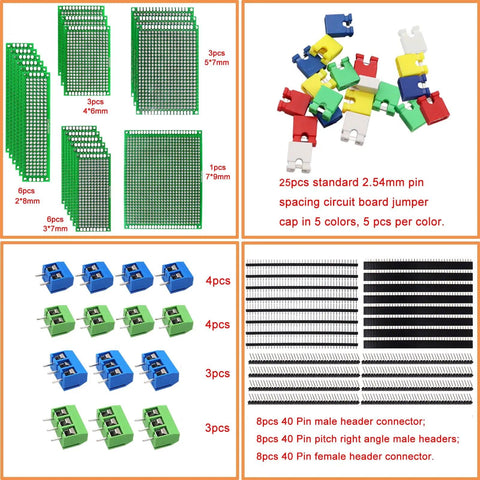 82 Piece Double Sided PCB Board Kit With Five Sizes And 40 Pin 2.54mm Male And Female Header Connectors for DIY projects